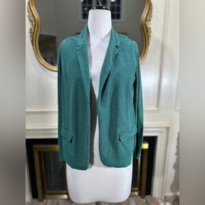 J.‎ Jill Green Striped Knit Blazer Jacket Medium | Linen Blend Open Front